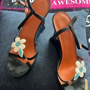 🌸Charles David Black Floral Women's Sandals